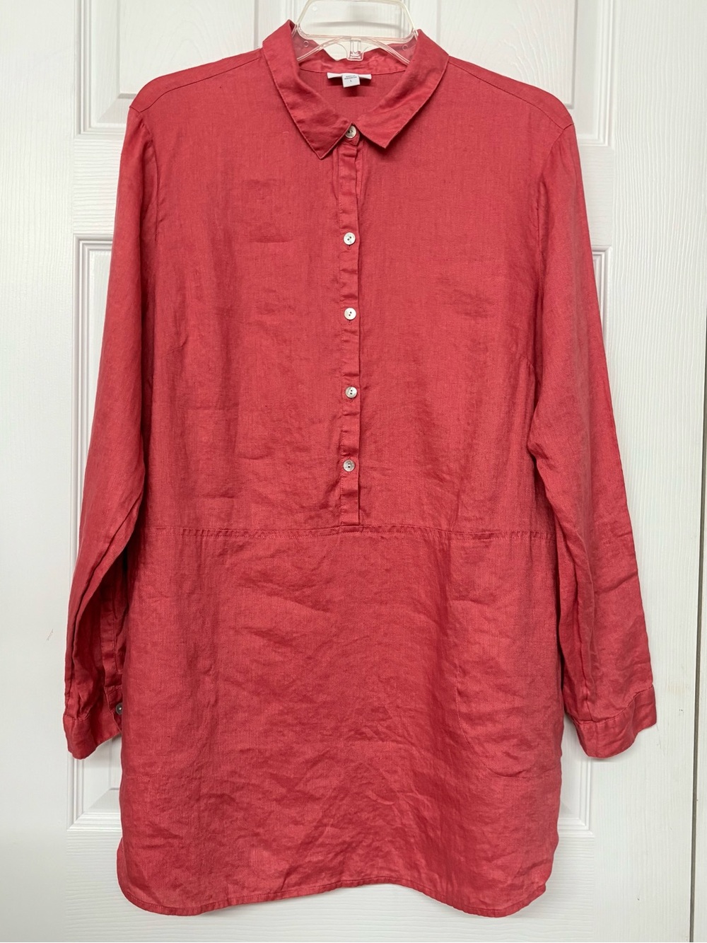 J. Jill Love Linen Henley Tunic Top 100% Linen Dark Coral Sz 14